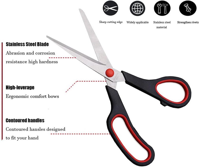 Dice red Scissors, Multipurpose office Scissors,8.5 Inch Ultra Sharp Shears, Comfort-Grip Handles Household scissors，Sturdy Sharp Craft Supplies - Pack of 5, Right/Left Hande - Image 3